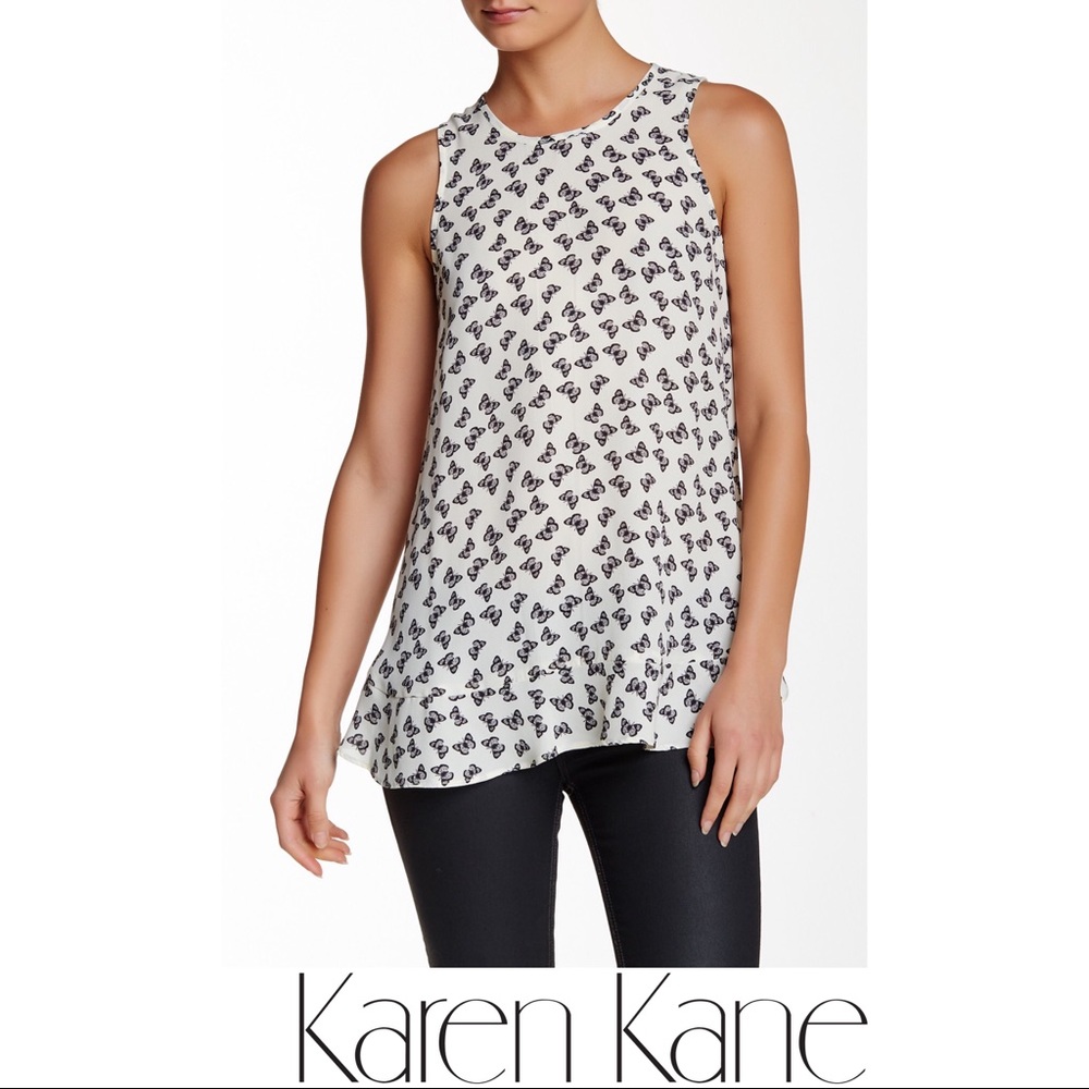 Karen Kane Butterfly Print Ruffled Tank Top